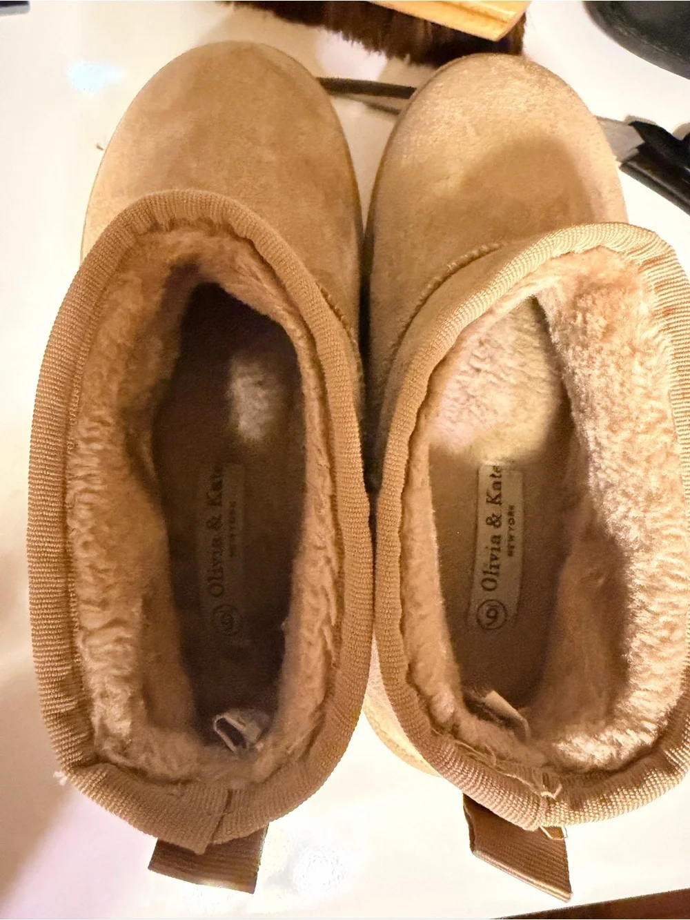 Olivia & Kate Platform Mini Faux Suede Faux Fur Lined Boots Beige Women’s Size 6